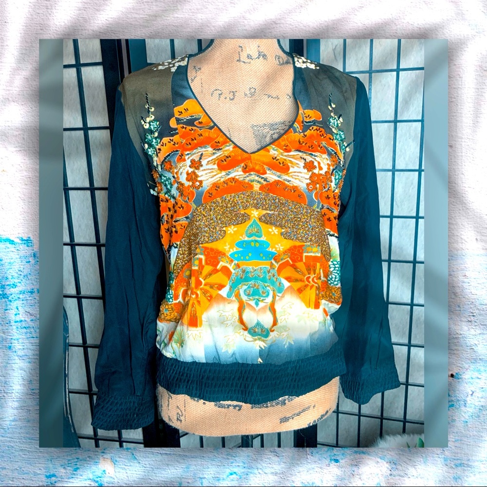 2/$30 VINTAGE Beaded Print Blouse